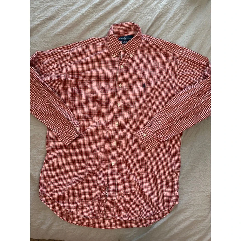 Polo Ralph Lauren Blake Mens Red White Gingham Check Cotton Button Down Shirt M